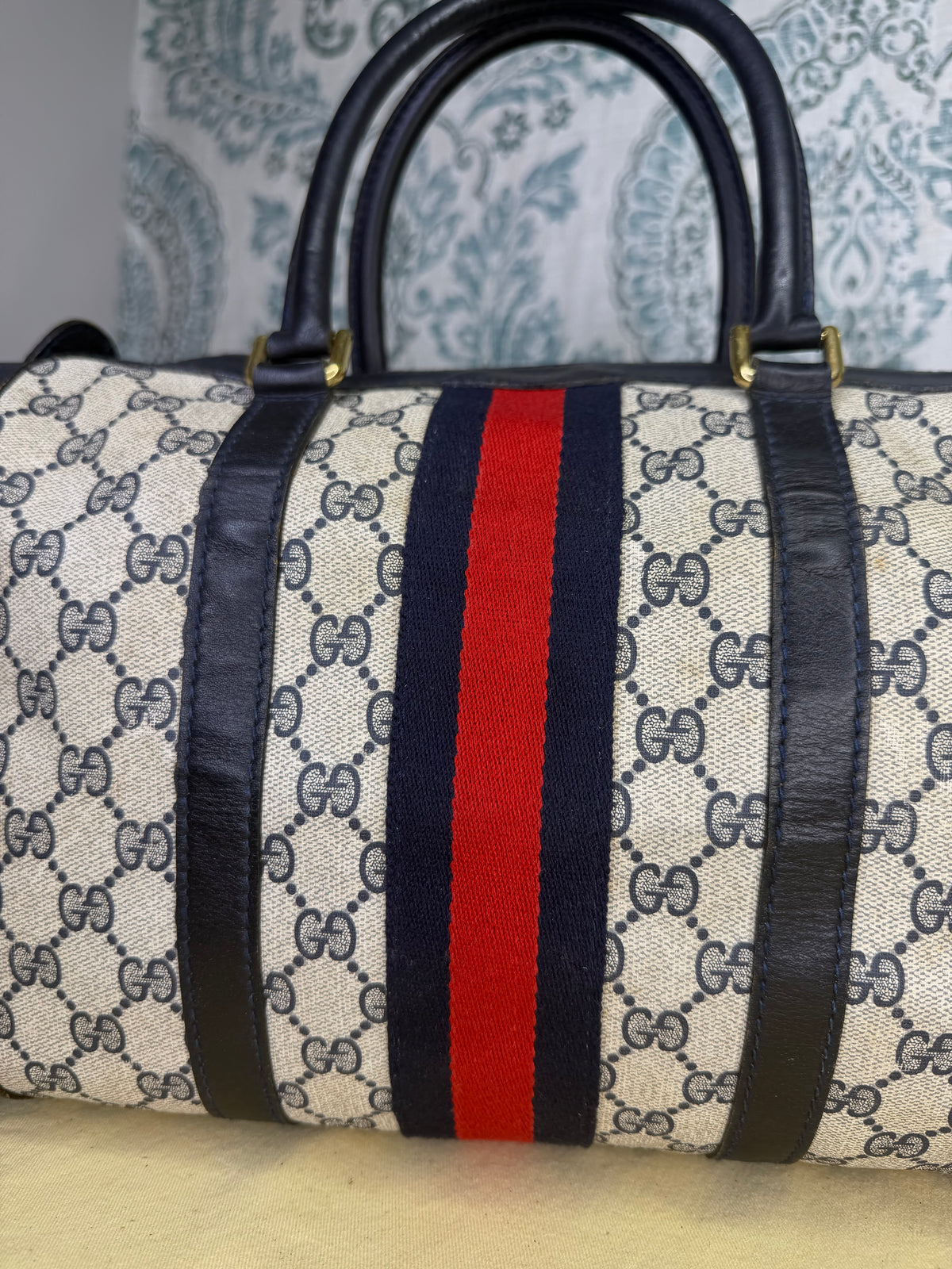 Gucci Navy Vintage Sherry Line Boston Bag