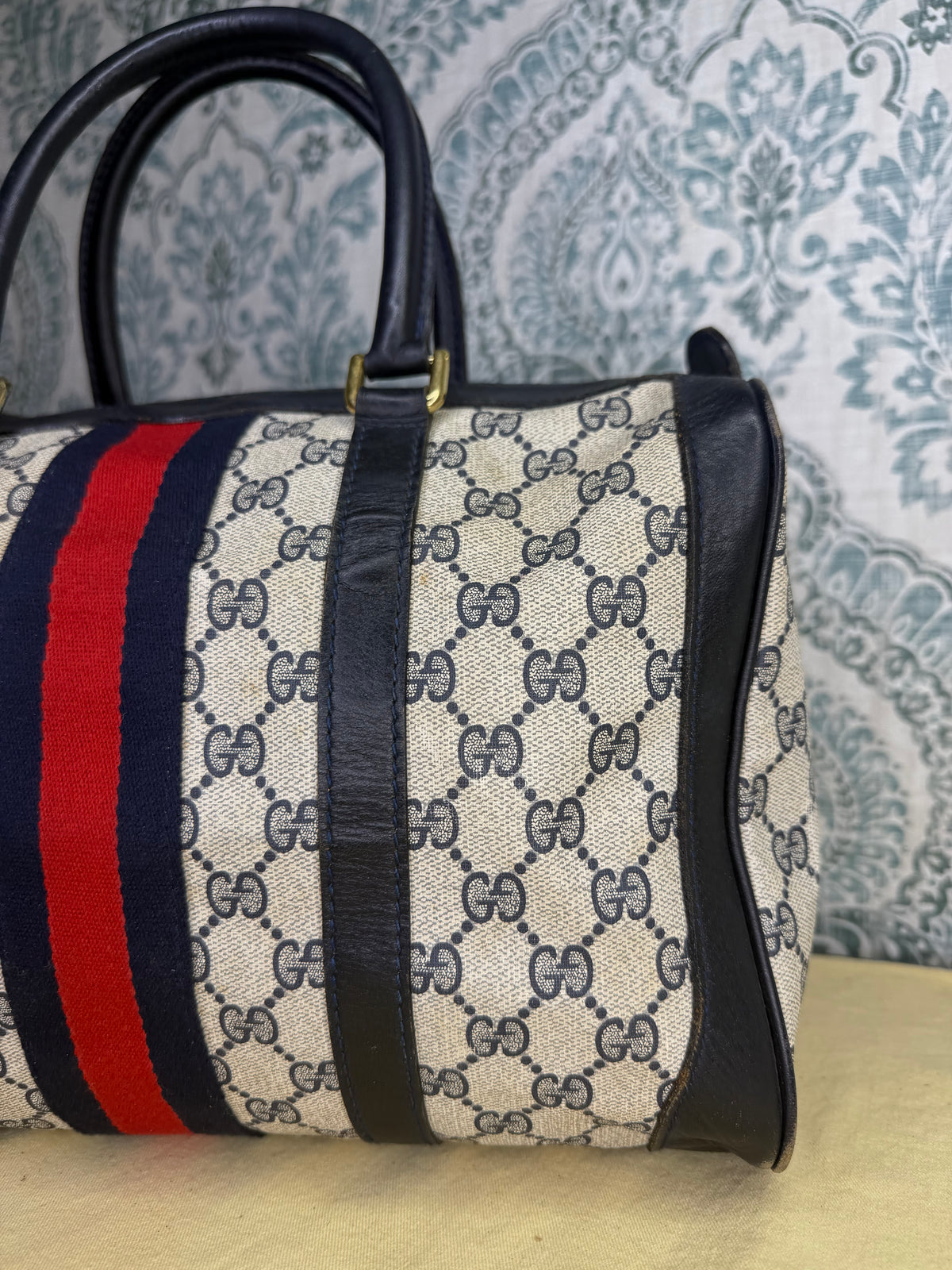 Gucci Navy Vintage Sherry Line Boston Bag