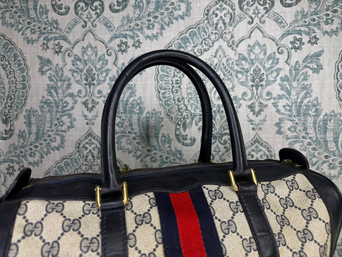 Gucci Navy Vintage Sherry Line Boston Bag