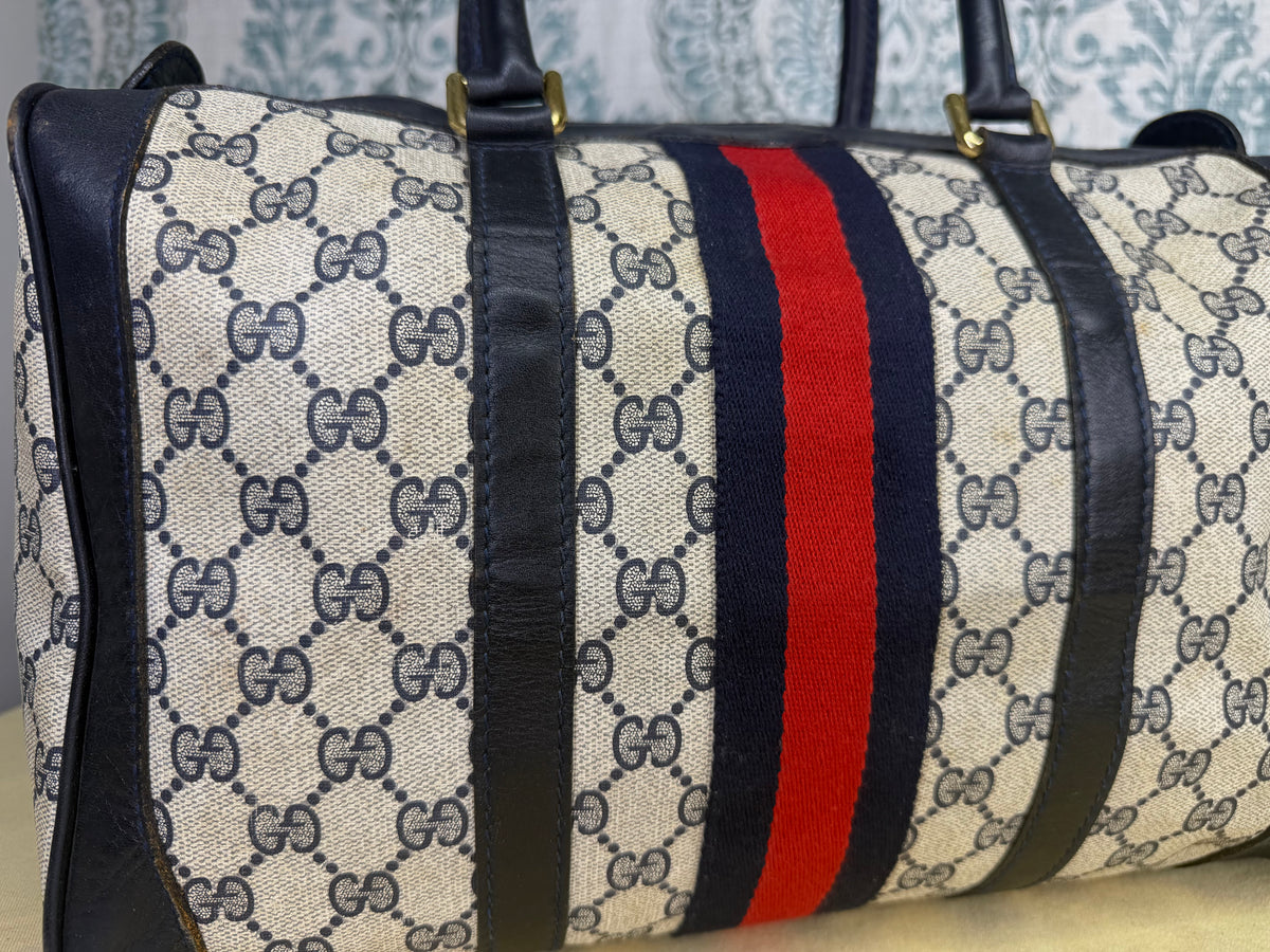 Gucci Navy Vintage Sherry Line Boston Bag