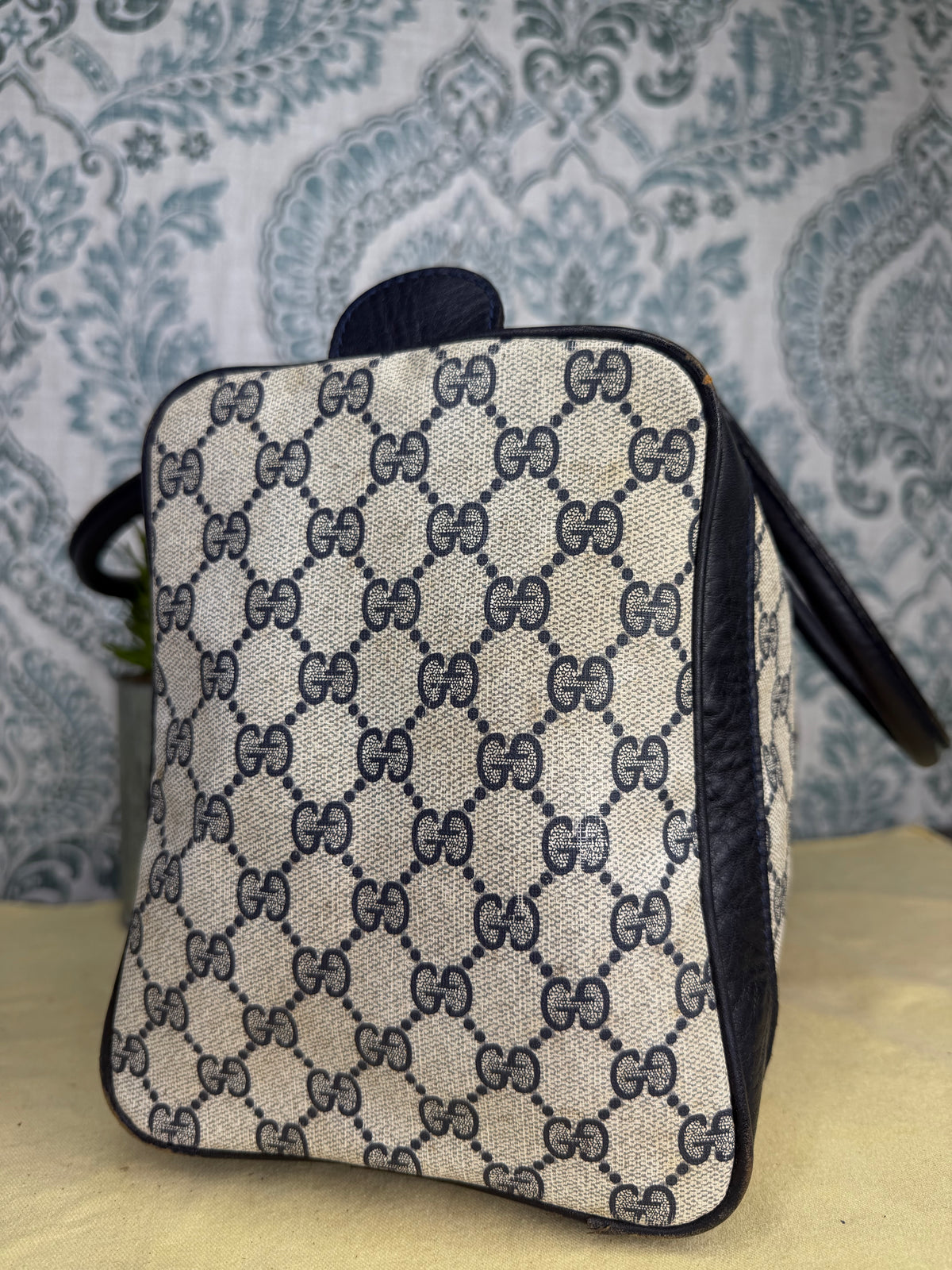 Gucci Navy Vintage Sherry Line Boston Bag