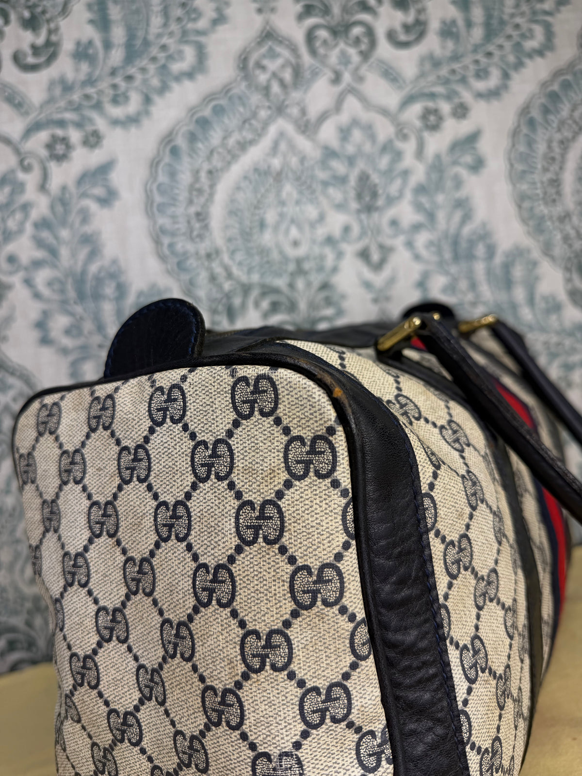 Gucci Navy Vintage Sherry Line Boston Bag
