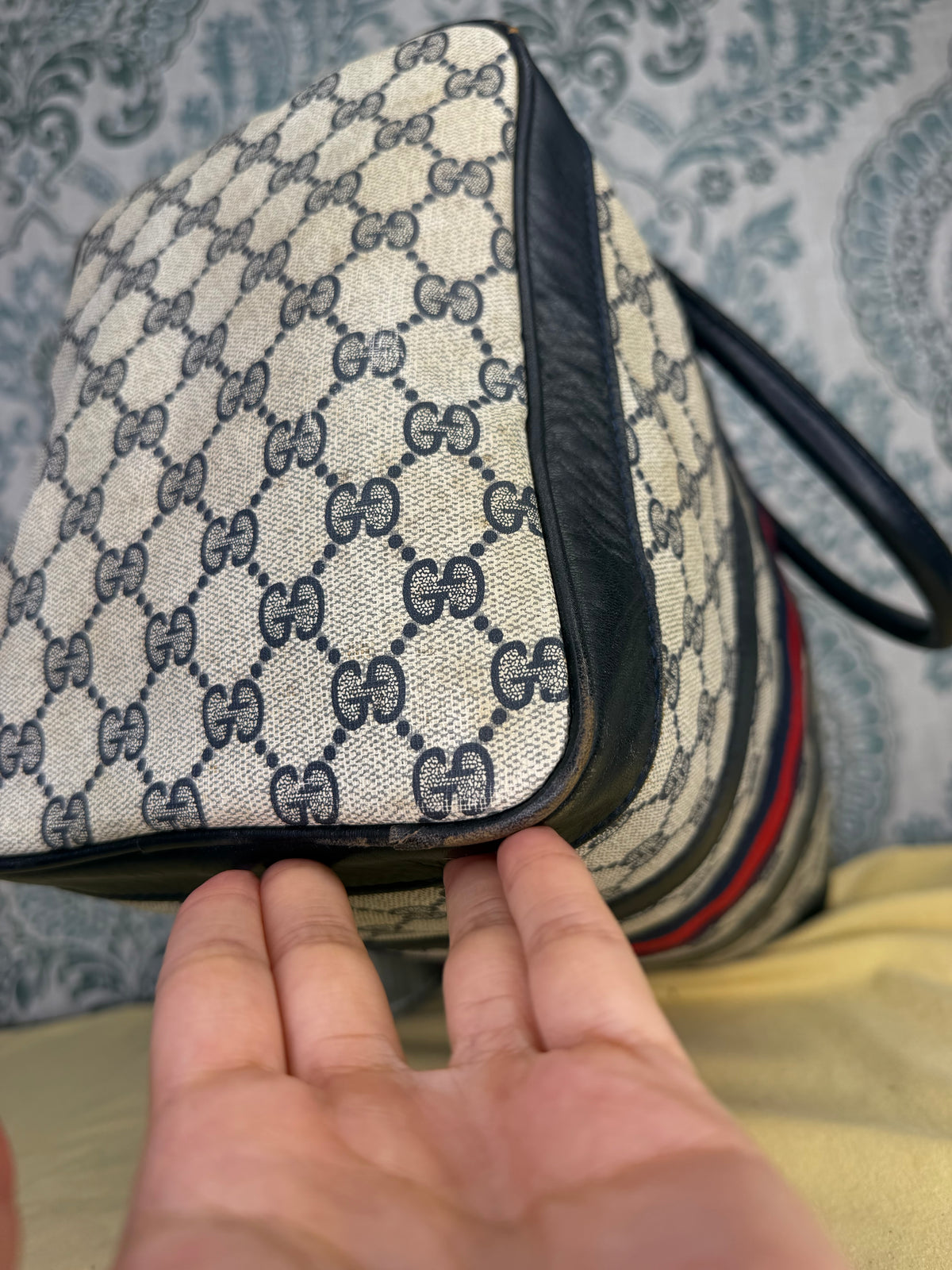 Gucci Navy Vintage Sherry Line Boston Bag