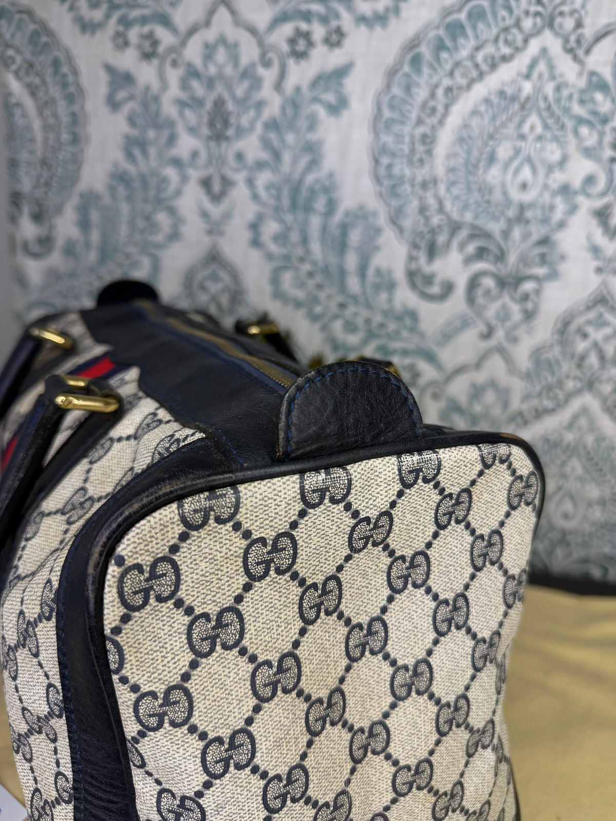 Gucci Navy Vintage Sherry Line Boston Bag