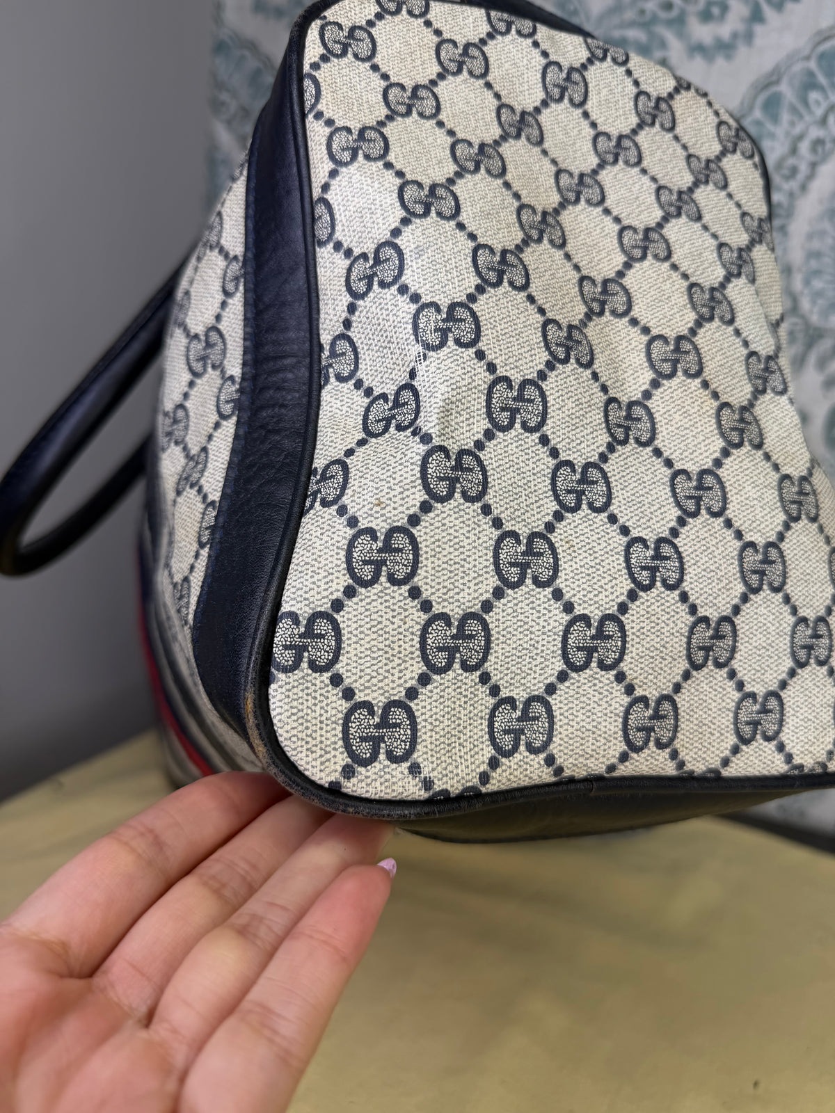 Gucci Navy Vintage Sherry Line Boston Bag