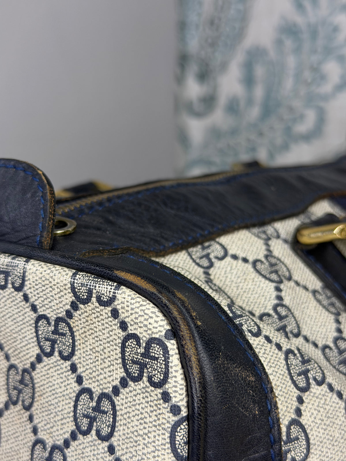 Gucci Navy Vintage Sherry Line Boston Bag