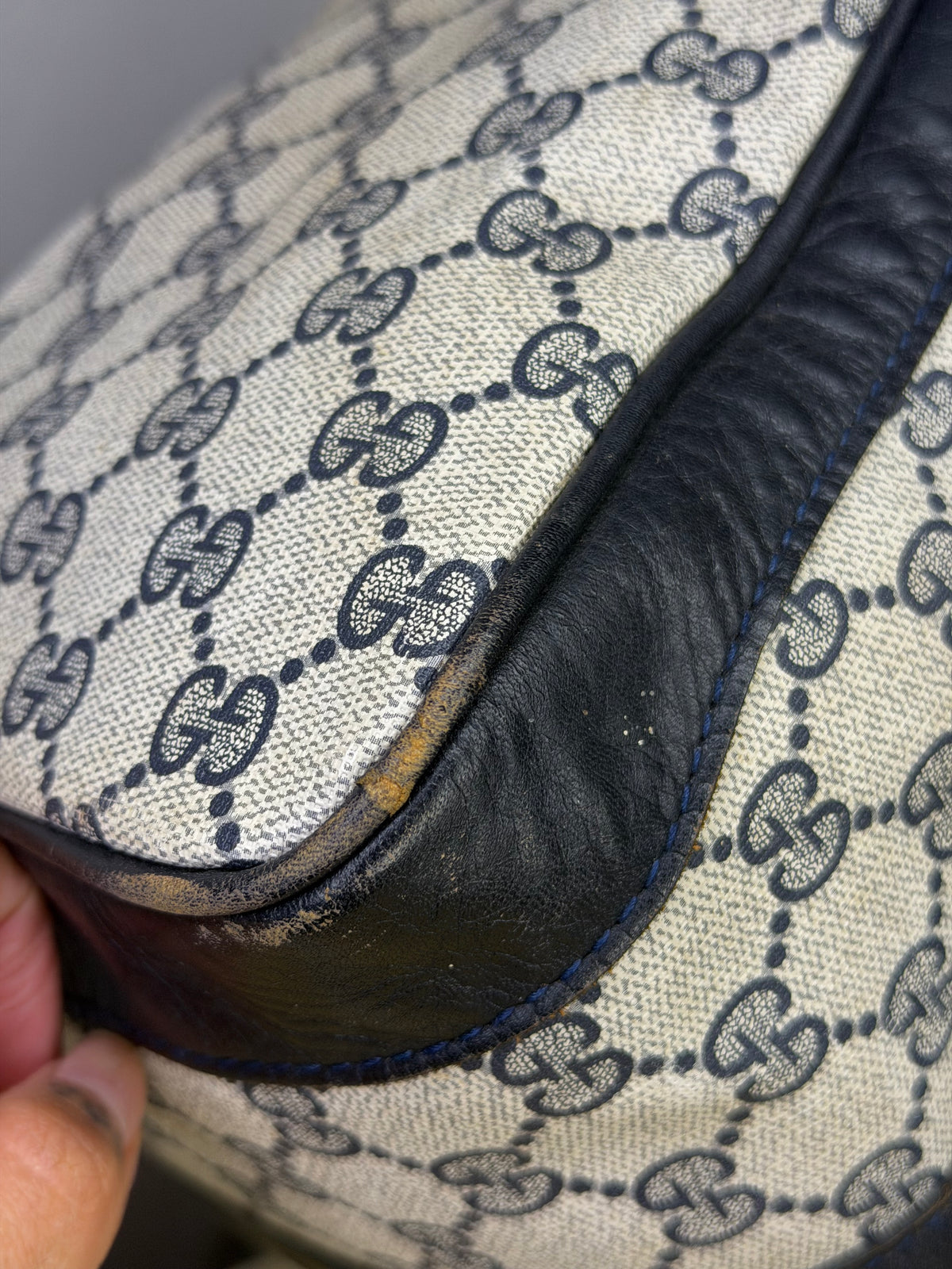 Gucci Navy Vintage Sherry Line Boston Bag