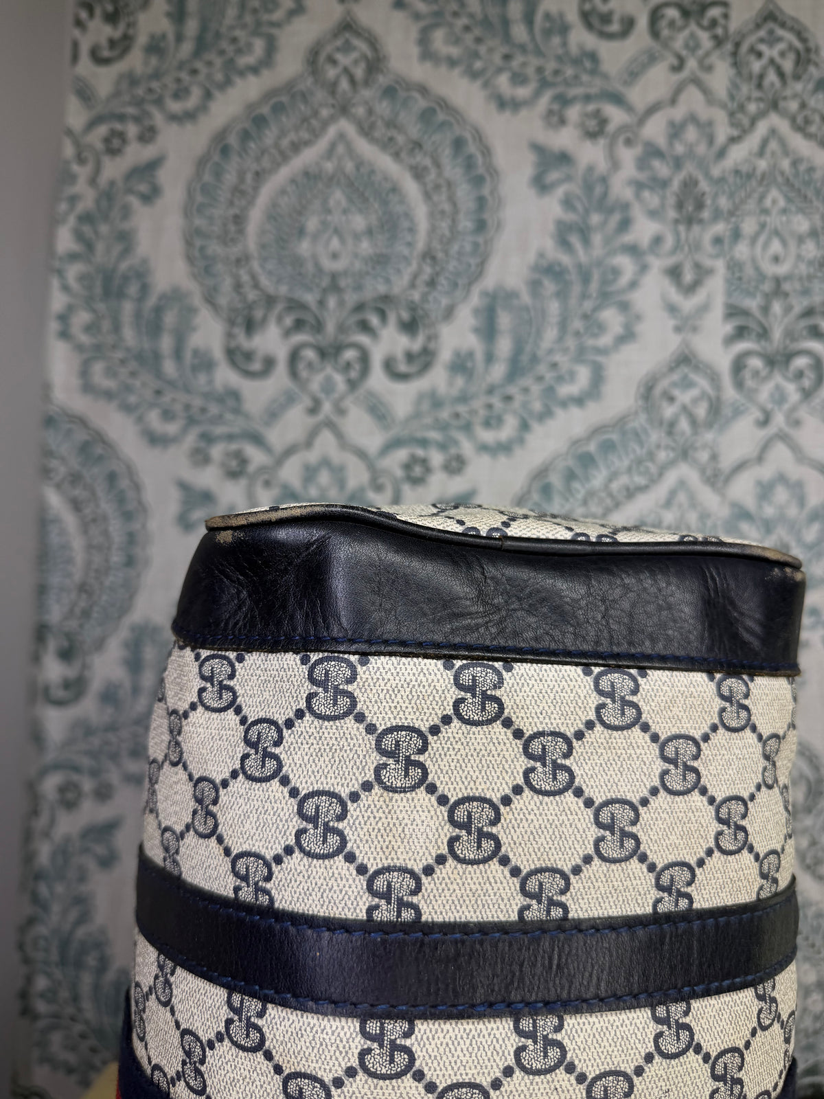 Gucci Navy Vintage Sherry Line Boston Bag