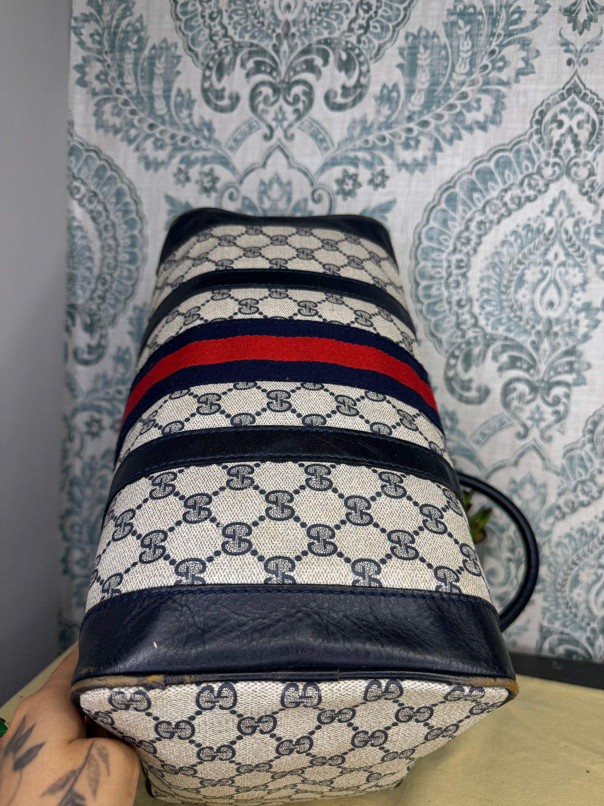 Gucci Navy Vintage Sherry Line Boston Bag