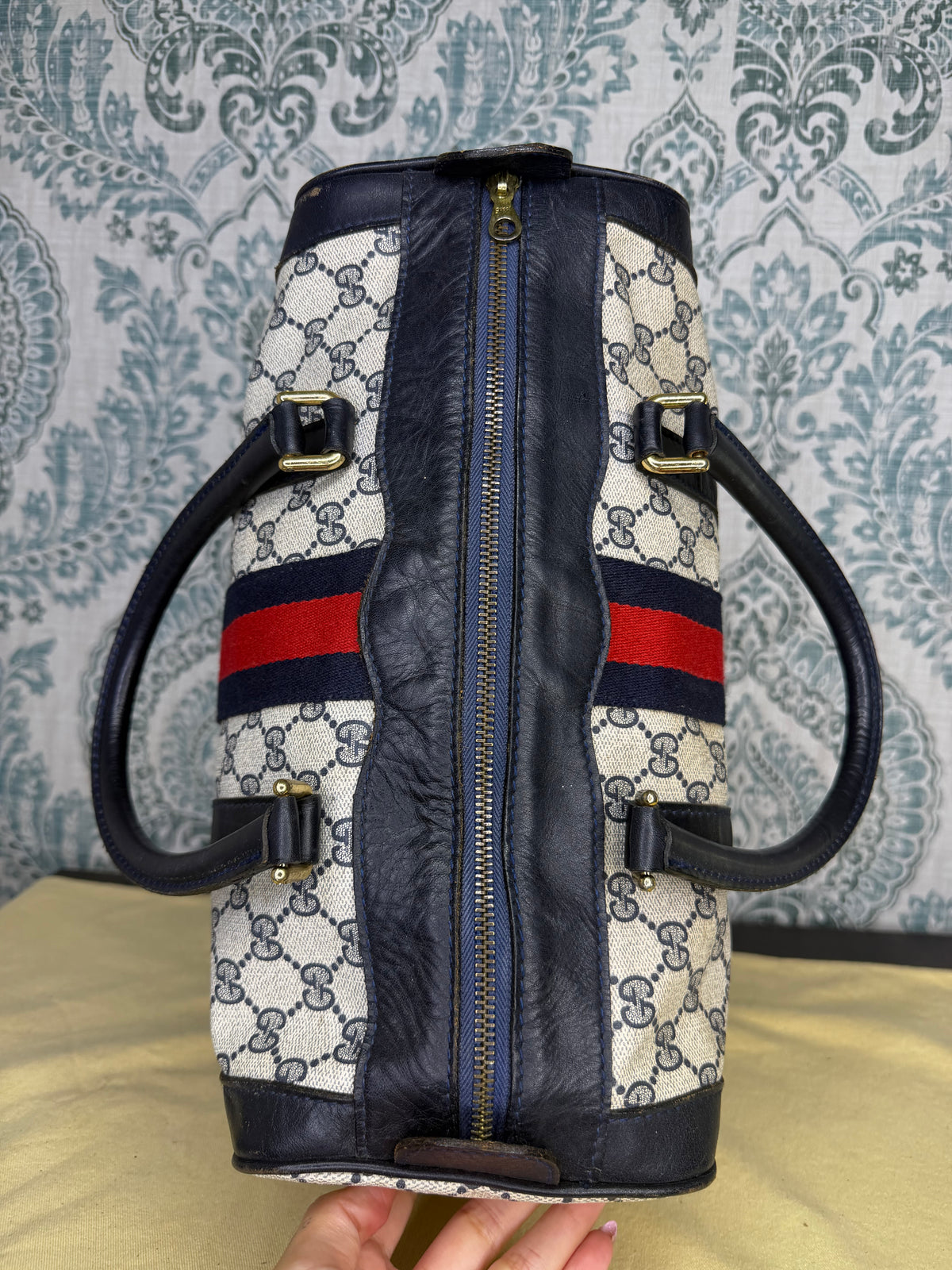 Gucci Navy Vintage Sherry Line Boston Bag