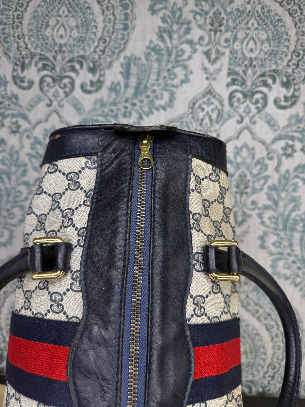 Gucci Navy Vintage Sherry Line Boston Bag