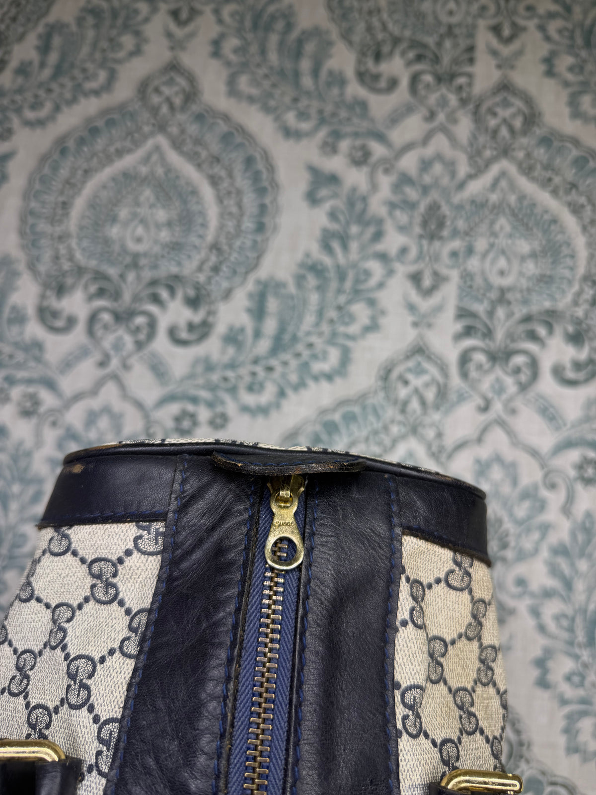Gucci Navy Vintage Sherry Line Boston Bag