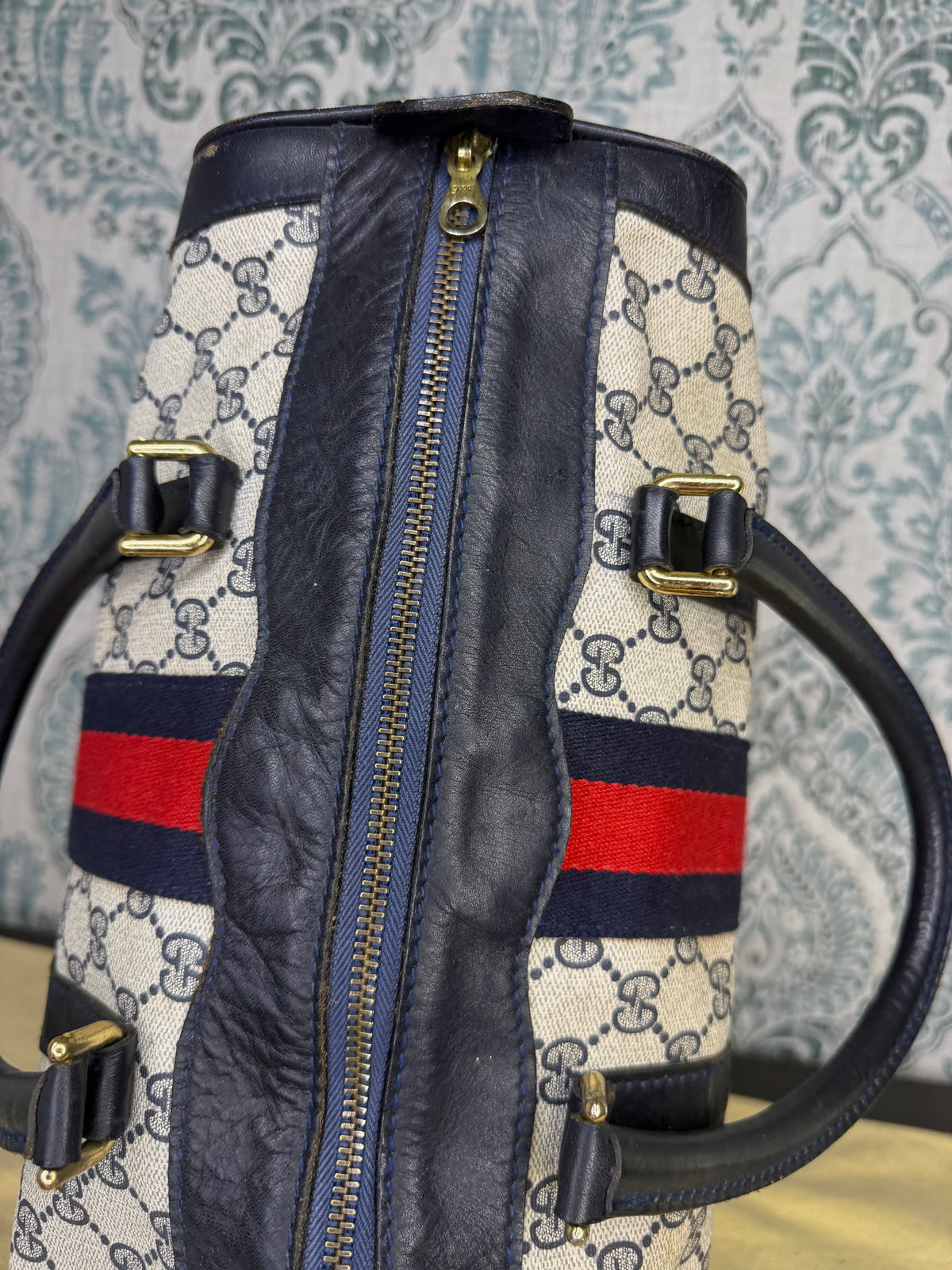 Gucci Navy Vintage Sherry Line Boston Bag