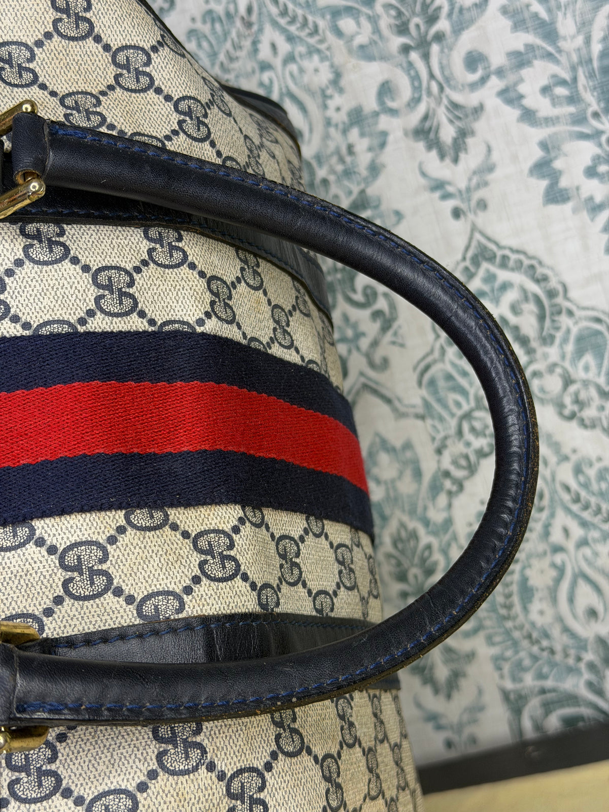 Gucci Navy Vintage Sherry Line Boston Bag