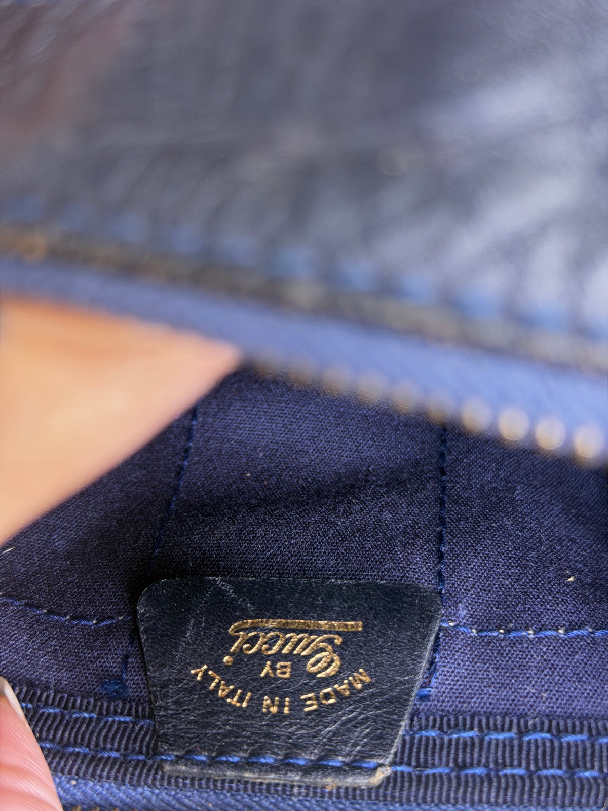 Gucci Navy Vintage Sherry Line Boston Bag