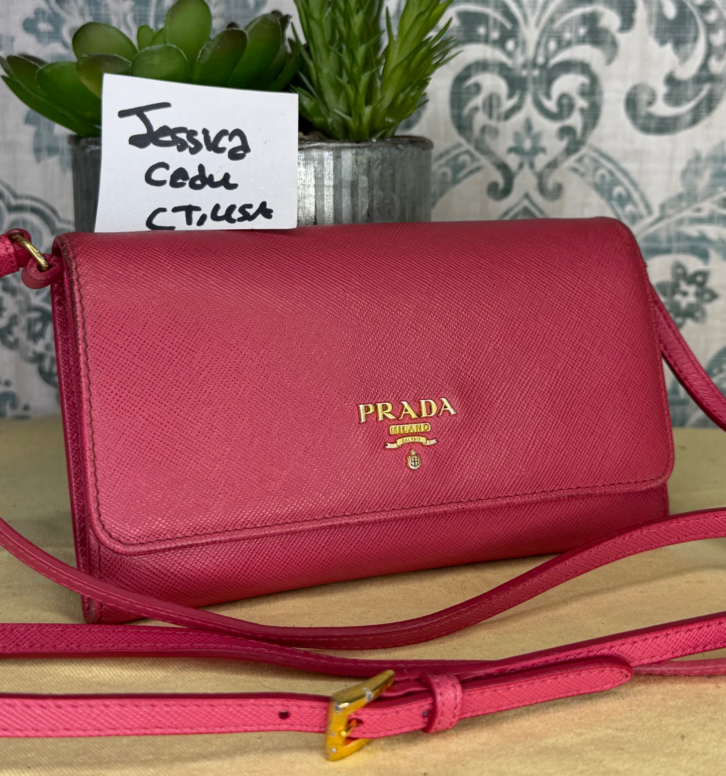 Prada Peona Pink Saffiano Crossbody Wallet