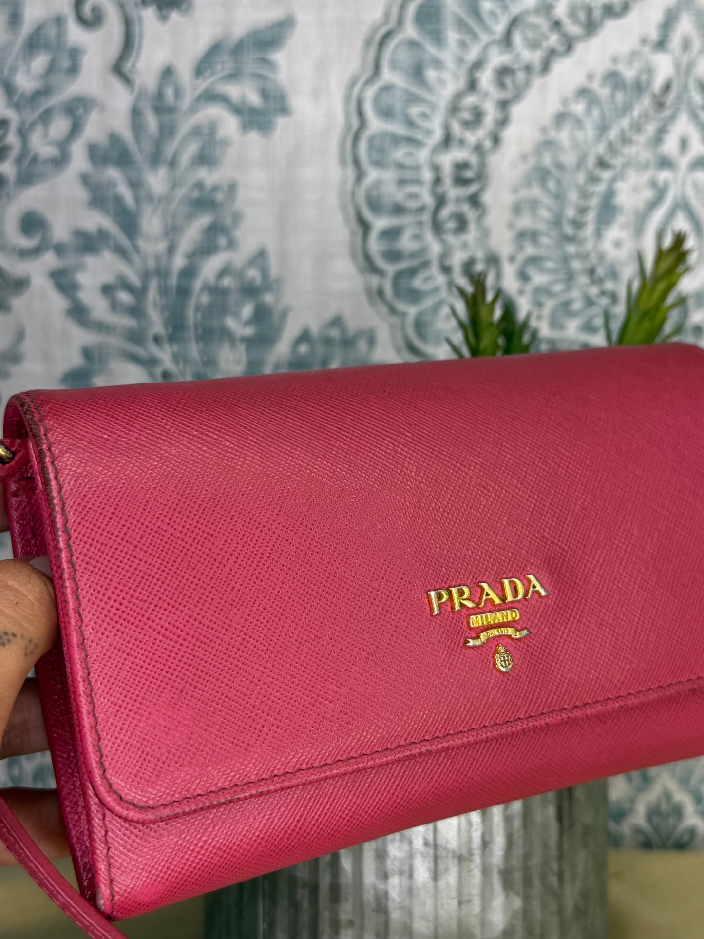 Prada Peona Pink Saffiano Crossbody Wallet