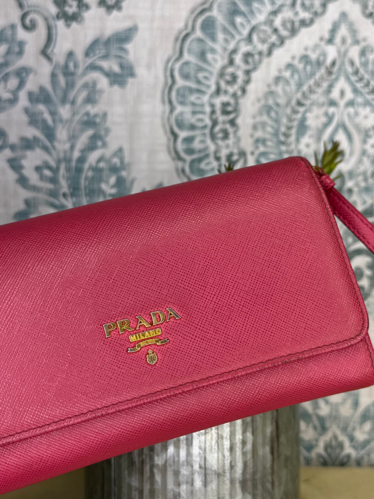 Prada Peona Pink Saffiano Crossbody Wallet
