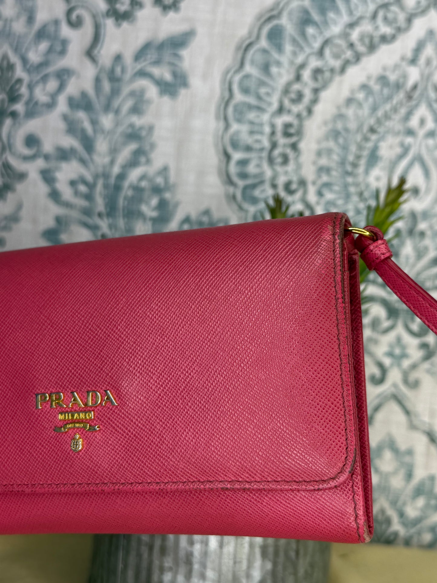 Prada Peona Pink Saffiano Crossbody Wallet