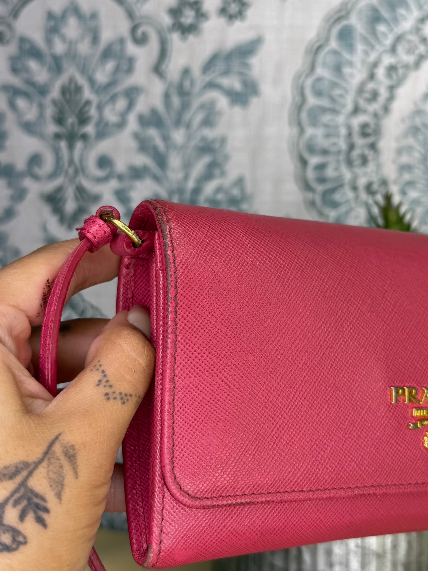 Prada Peona Pink Saffiano Crossbody Wallet