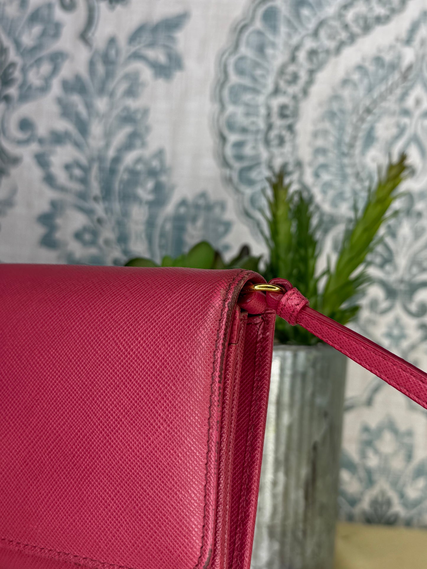 Prada Peona Pink Saffiano Crossbody Wallet