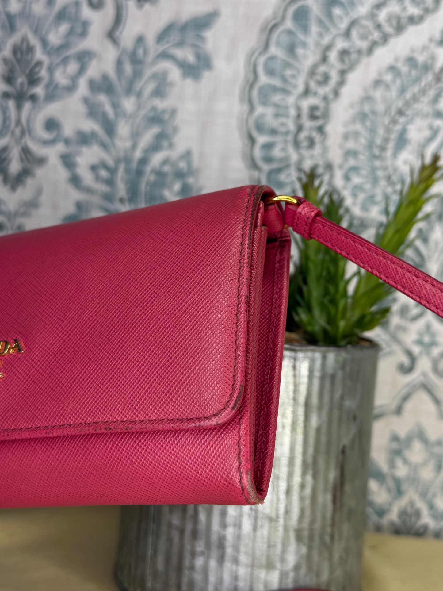Prada Peona Pink Saffiano Crossbody Wallet