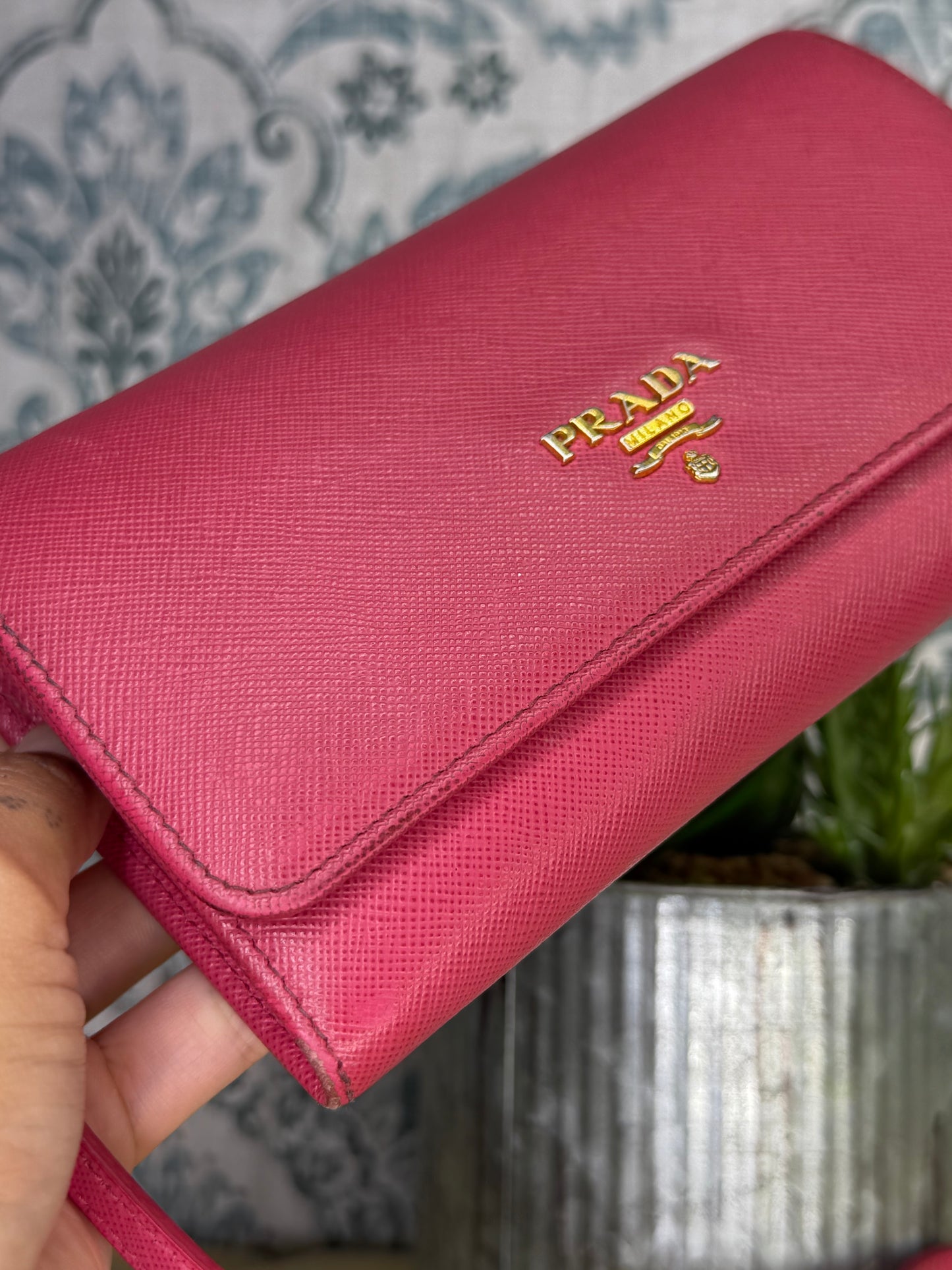 Prada Peona Pink Saffiano Crossbody Wallet