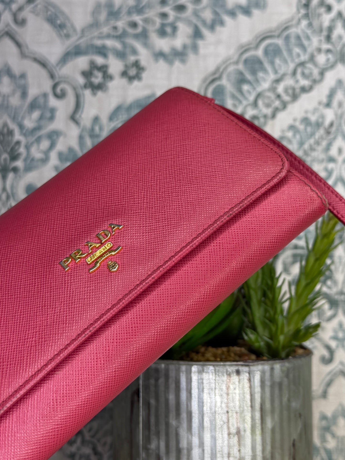 Prada Peona Pink Saffiano Crossbody Wallet