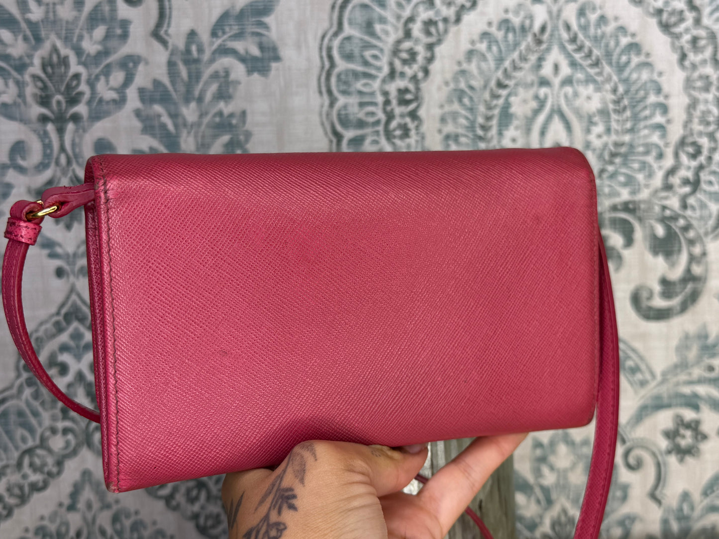 Prada Peona Pink Saffiano Crossbody Wallet