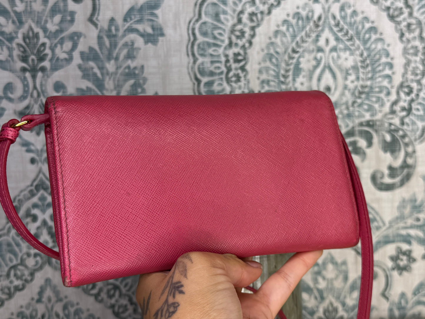 Prada Peona Pink Saffiano Crossbody Wallet