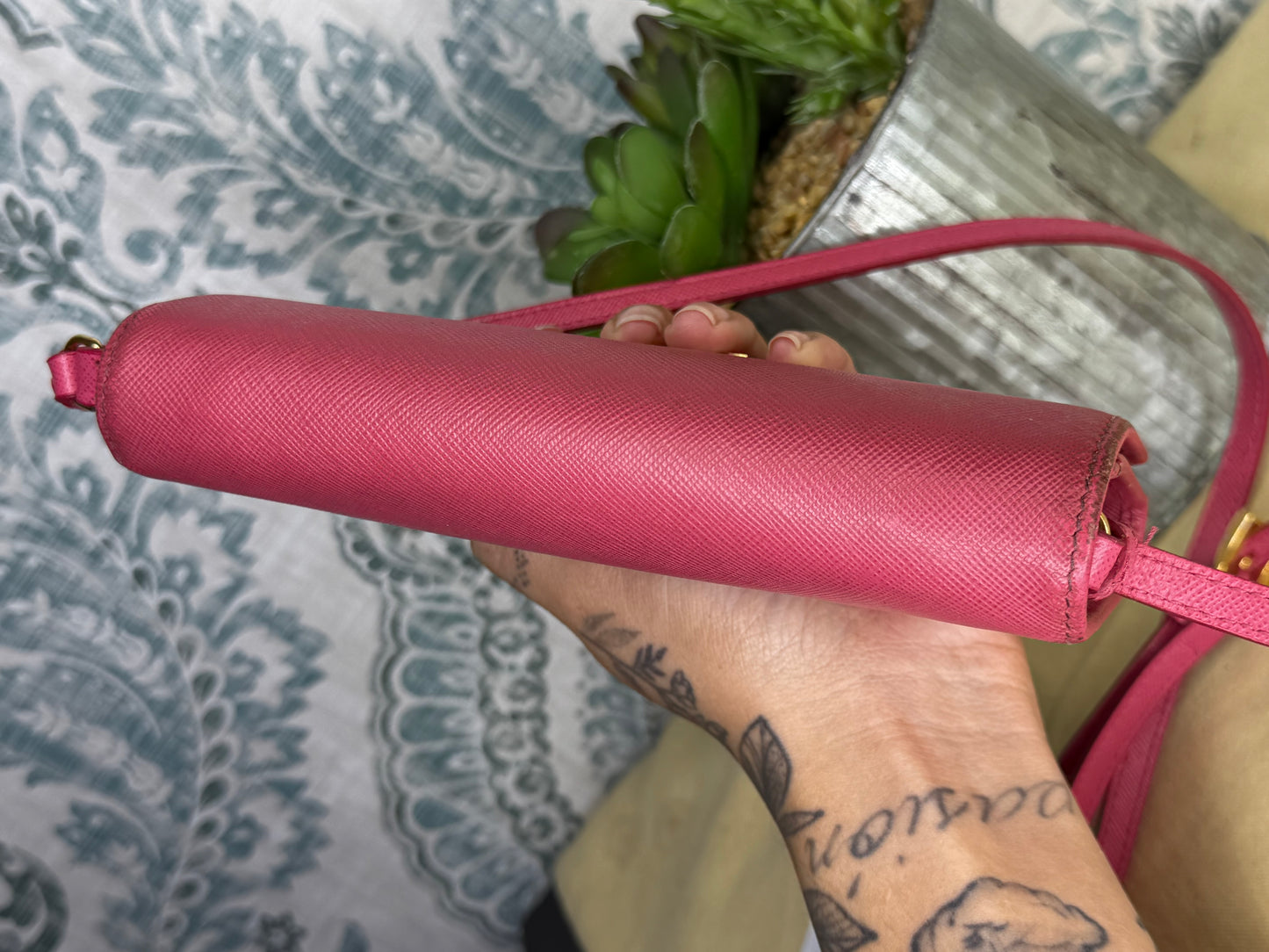Prada Peona Pink Saffiano Crossbody Wallet