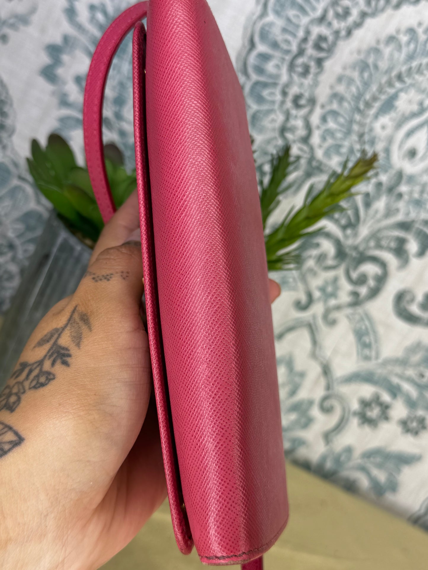 Prada Peona Pink Saffiano Crossbody Wallet