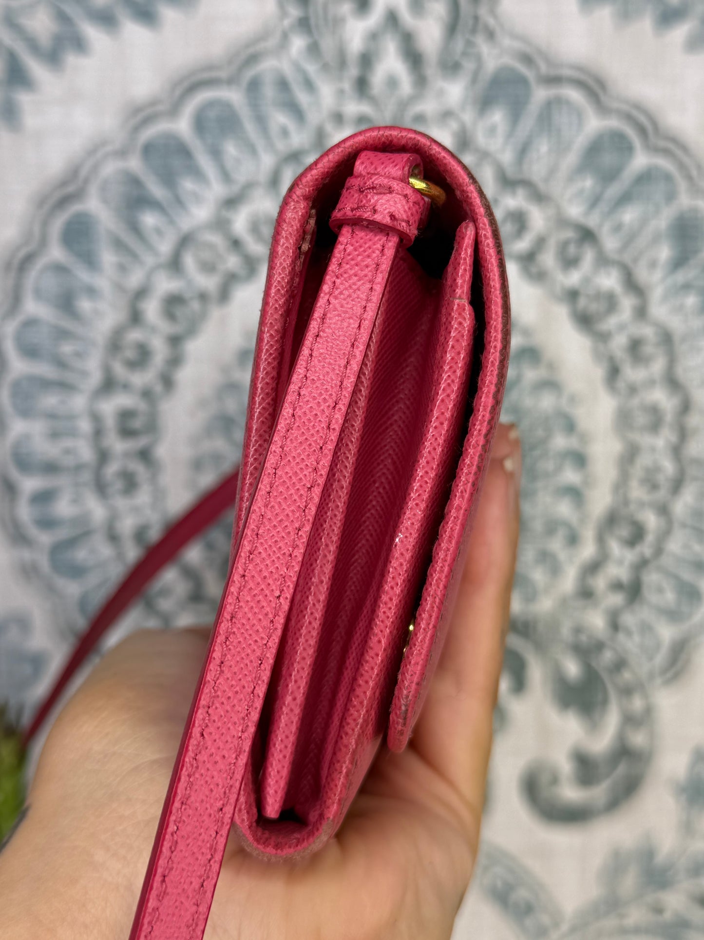 Prada Peona Pink Saffiano Crossbody Wallet