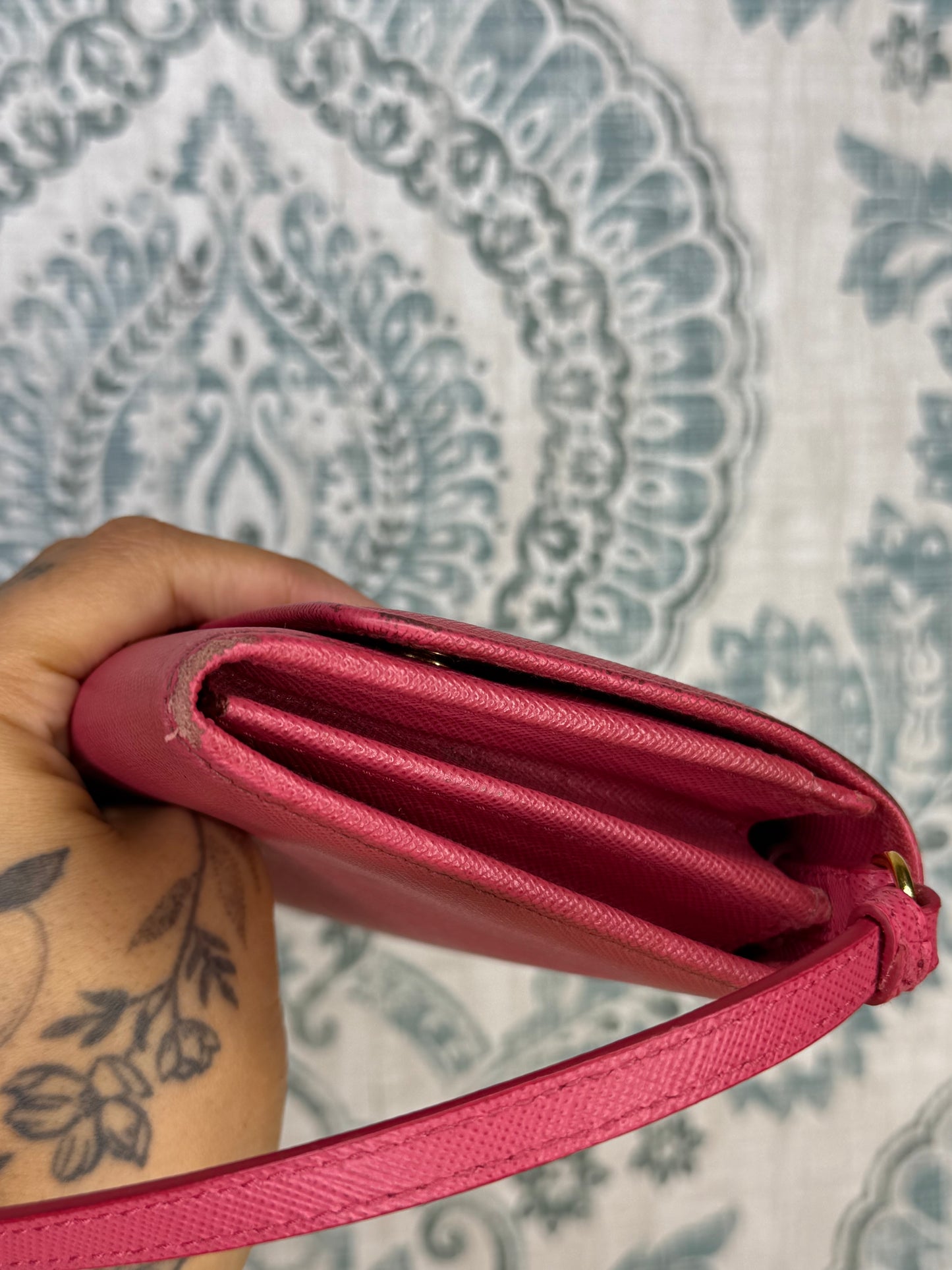 Prada Peona Pink Saffiano Crossbody Wallet