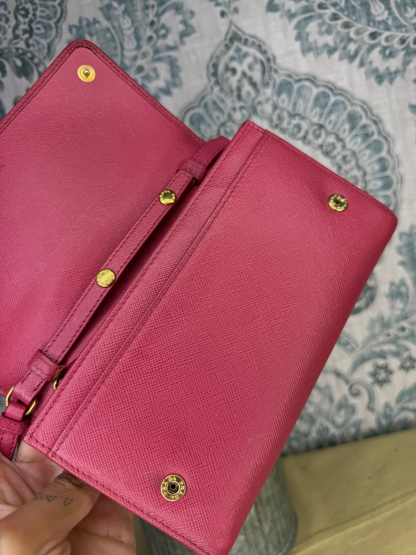 Prada Peona Pink Saffiano Crossbody Wallet