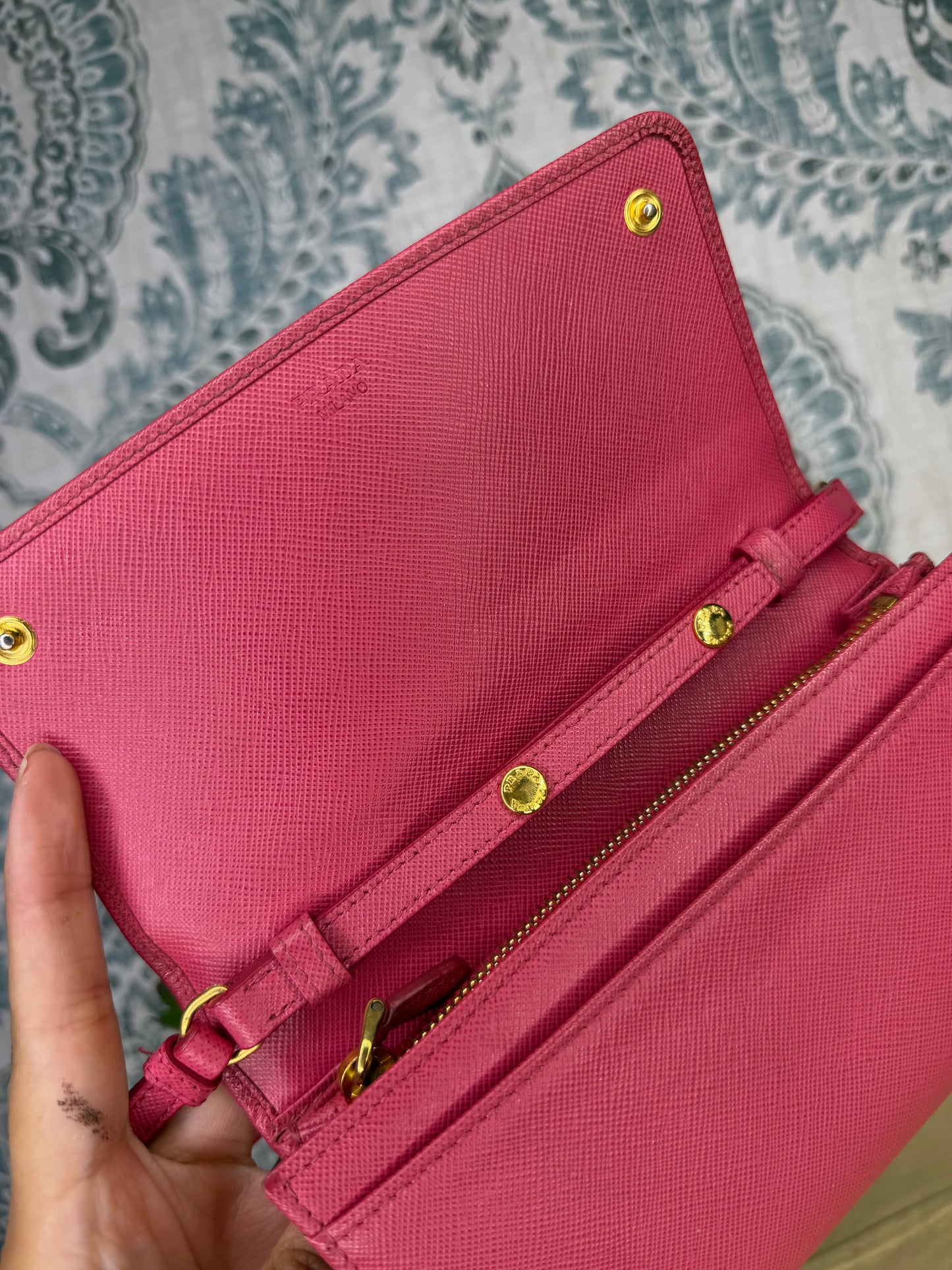 Prada Peona Pink Saffiano Crossbody Wallet