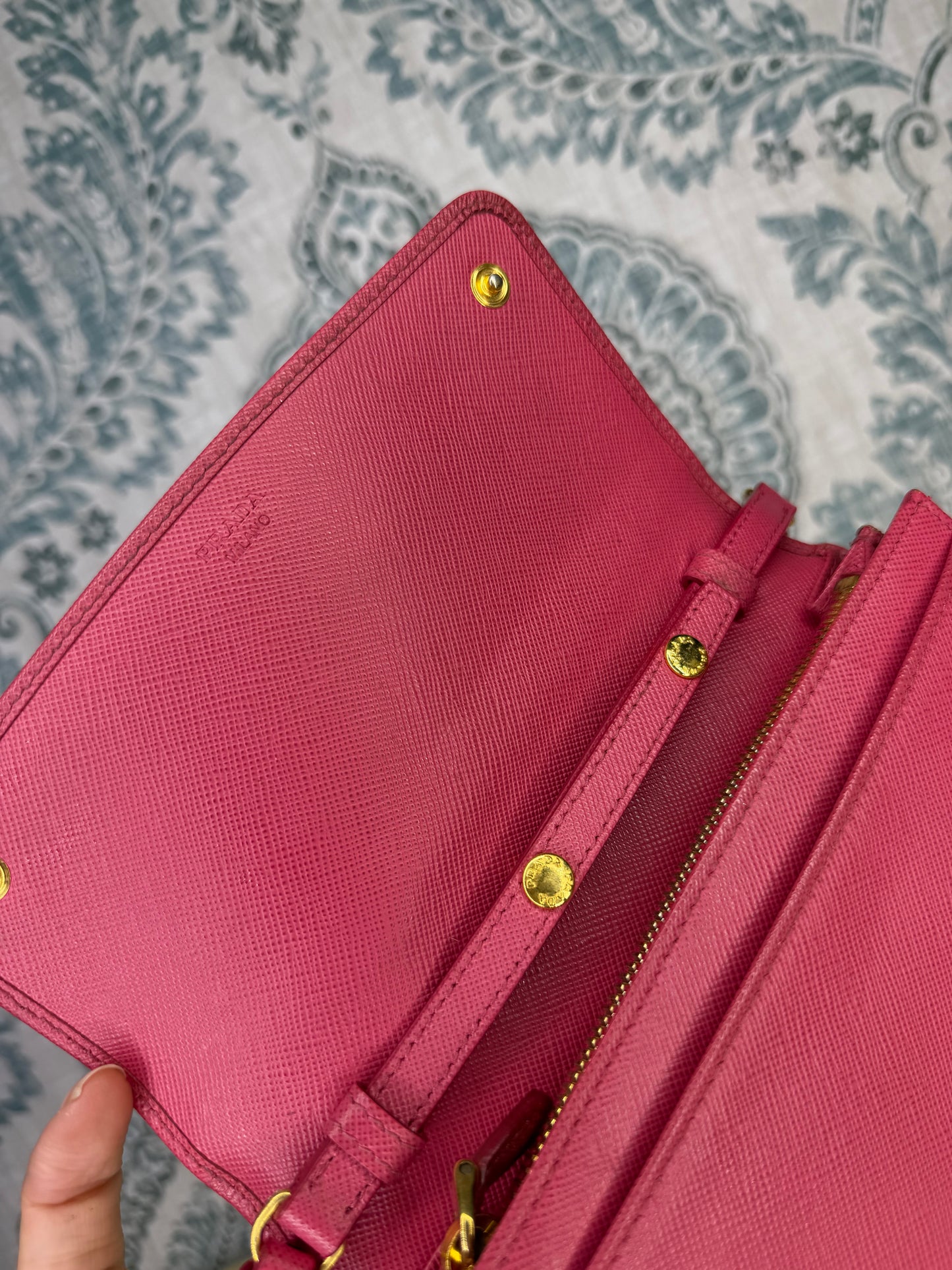 Prada Peona Pink Saffiano Crossbody Wallet