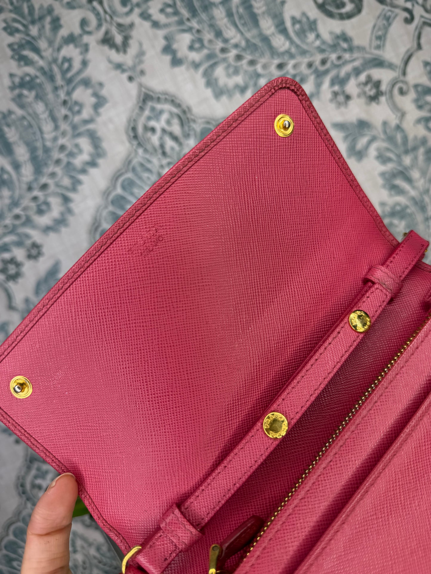 Prada Peona Pink Saffiano Crossbody Wallet