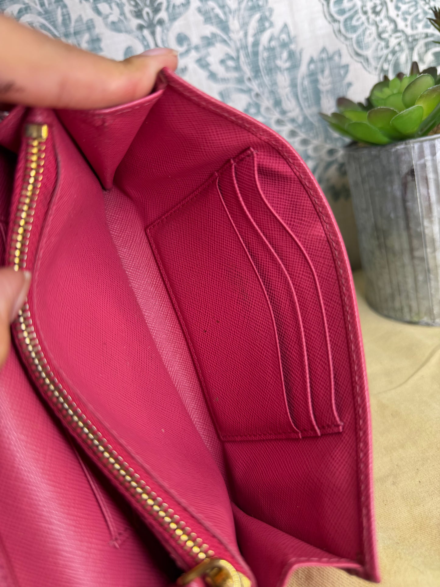 Prada Peona Pink Saffiano Crossbody Wallet
