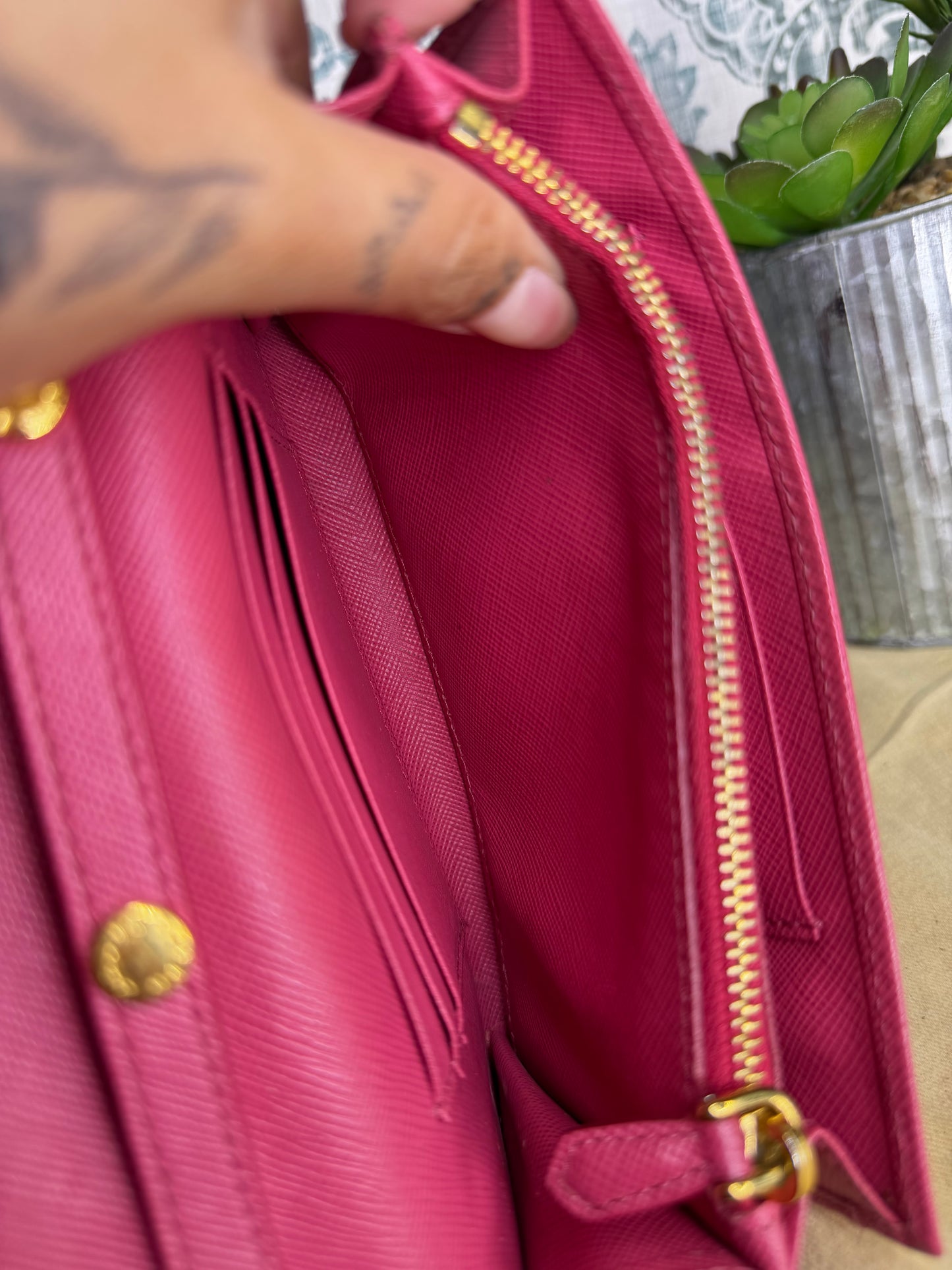 Prada Peona Pink Saffiano Crossbody Wallet