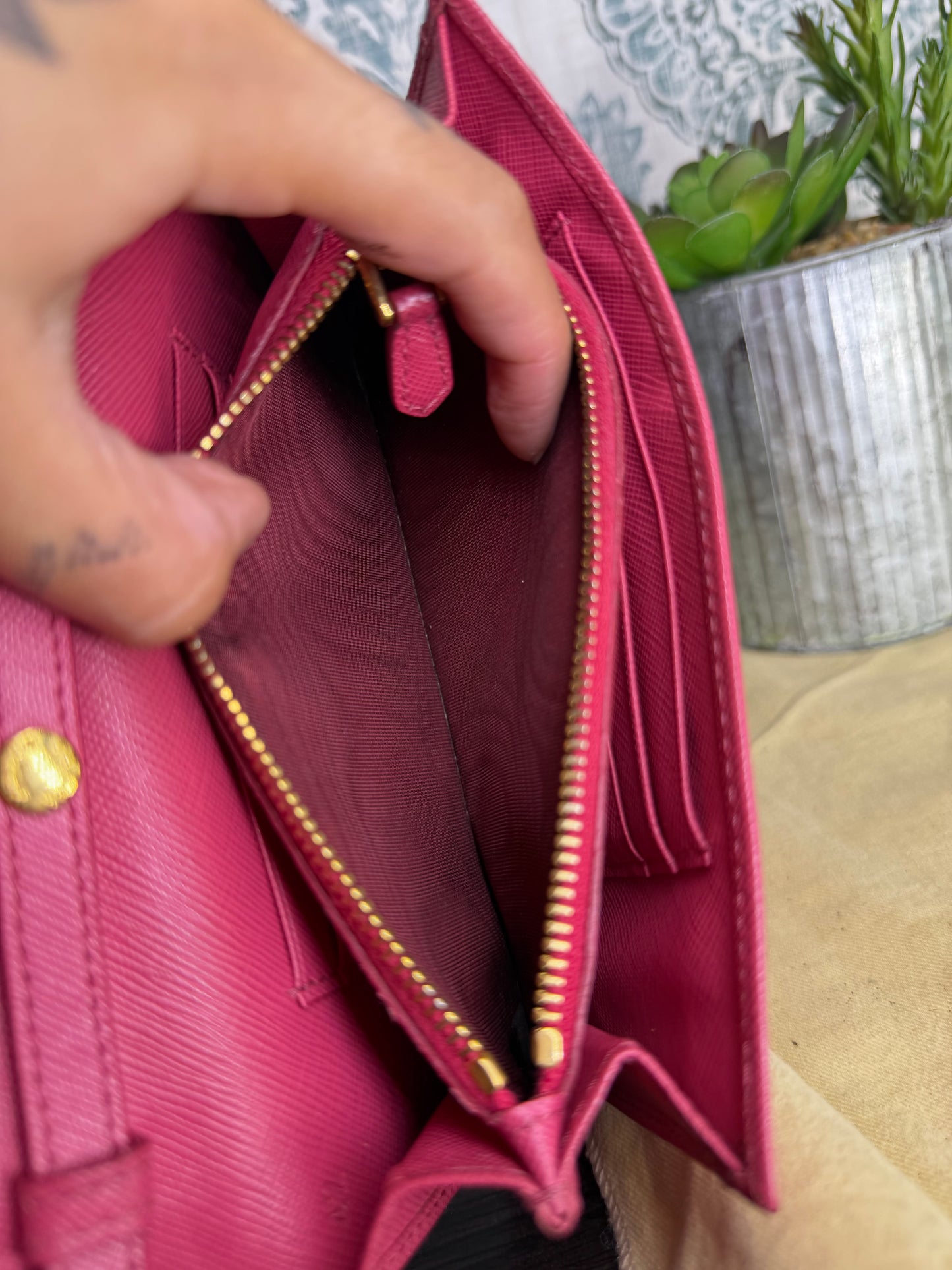 Prada Peona Pink Saffiano Crossbody Wallet