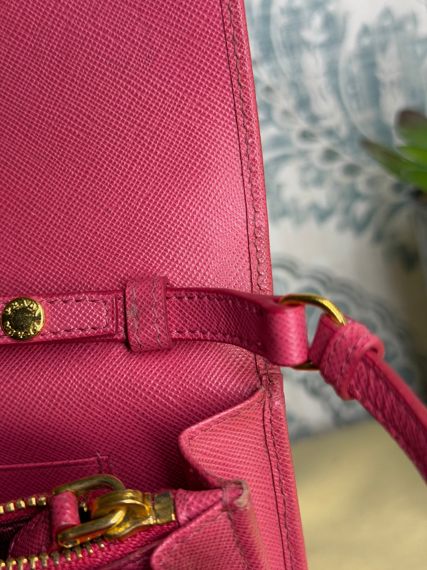 Prada Peona Pink Saffiano Crossbody Wallet